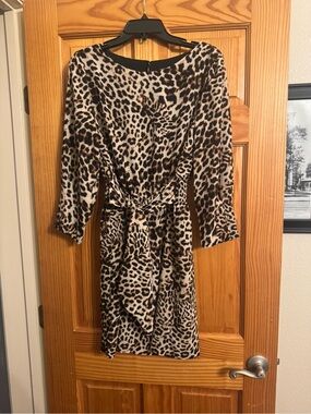 Vince Camuto Leopard Print Tie-Waist Dress - Brown, Black